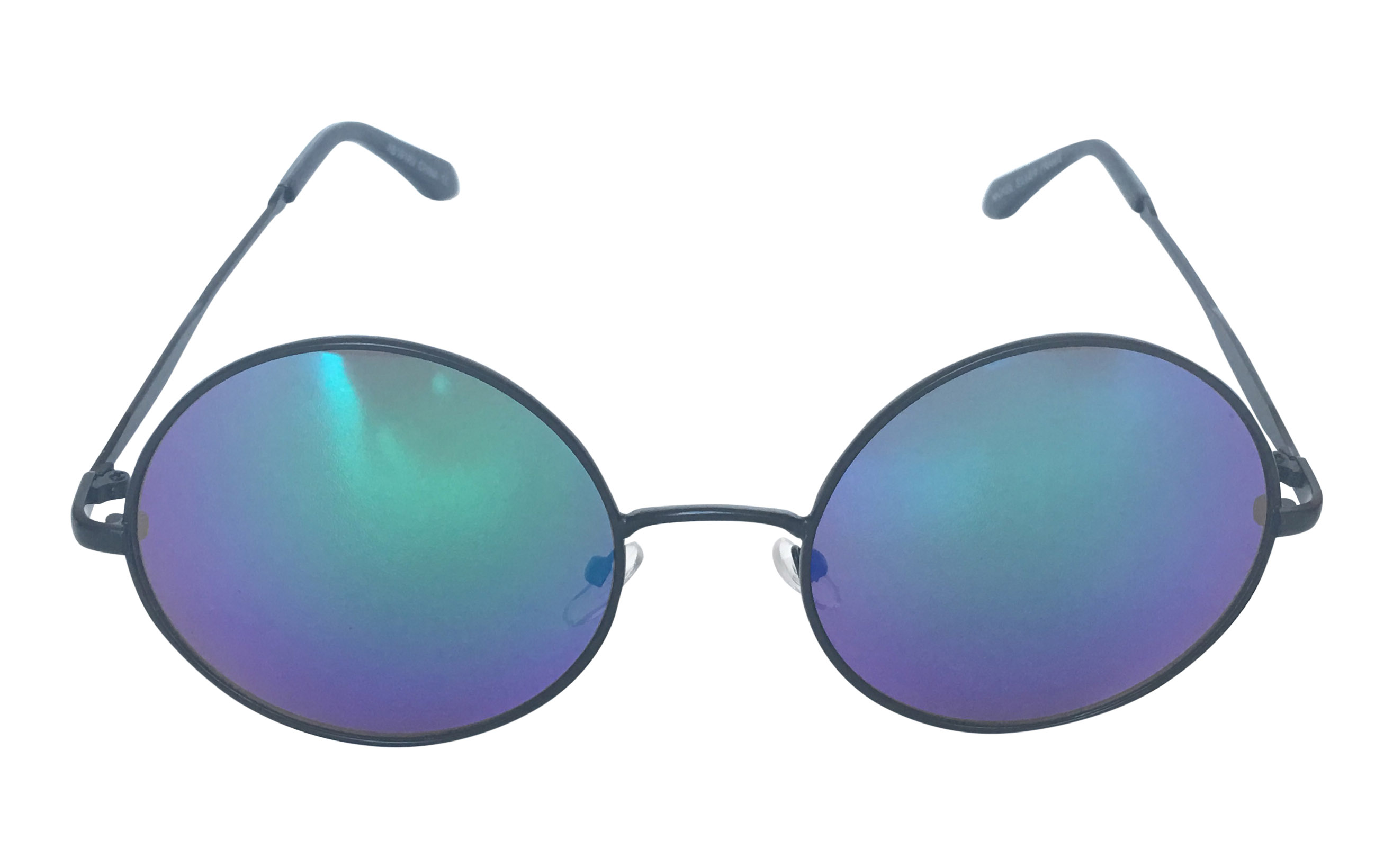 Stor lennon solbrille i sort stel med blå-grøn changerende linser | solbriller_kvinder