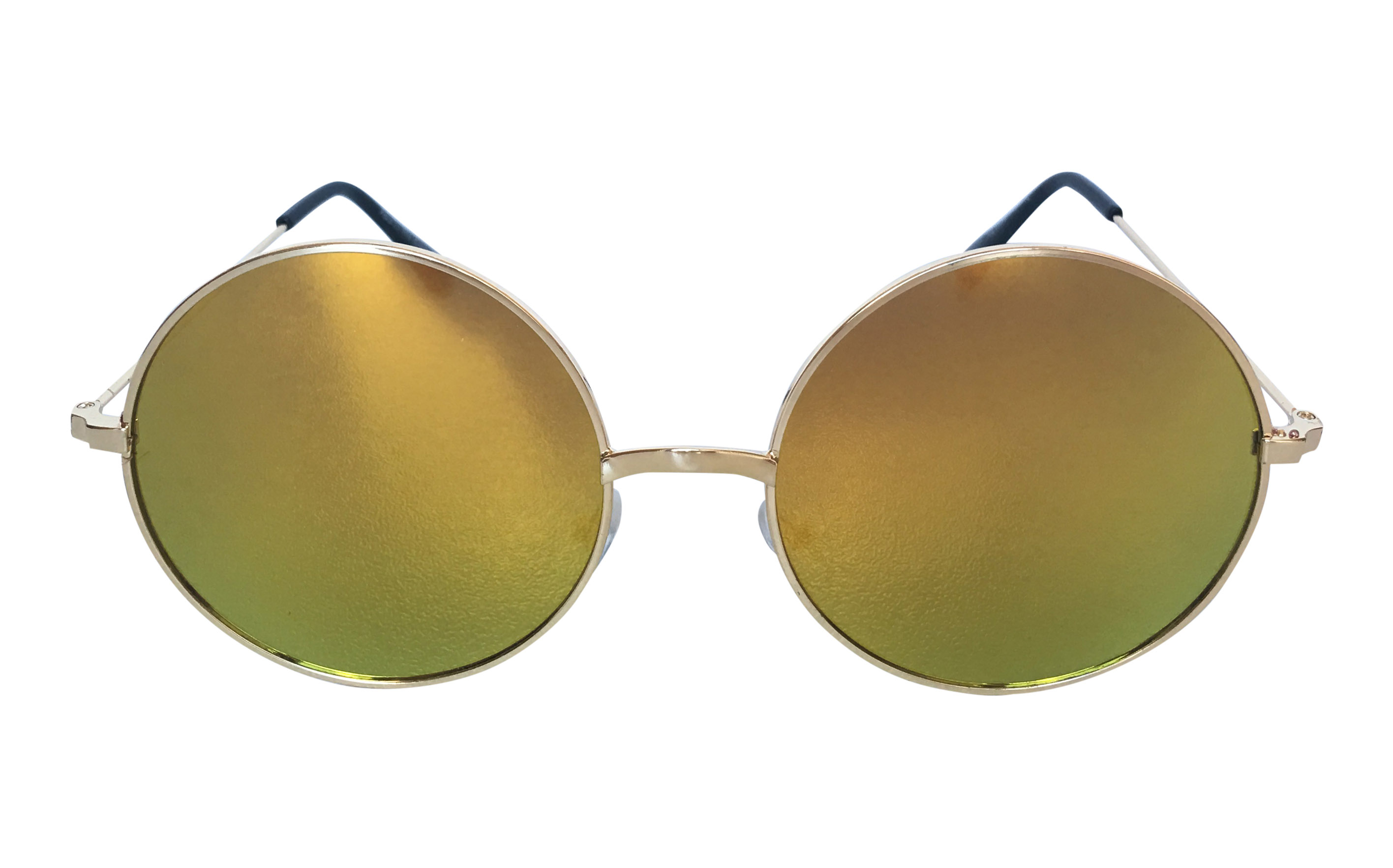Hippie flower power solbrille i guld stel med farvet spejlglas. | runde_solbriller