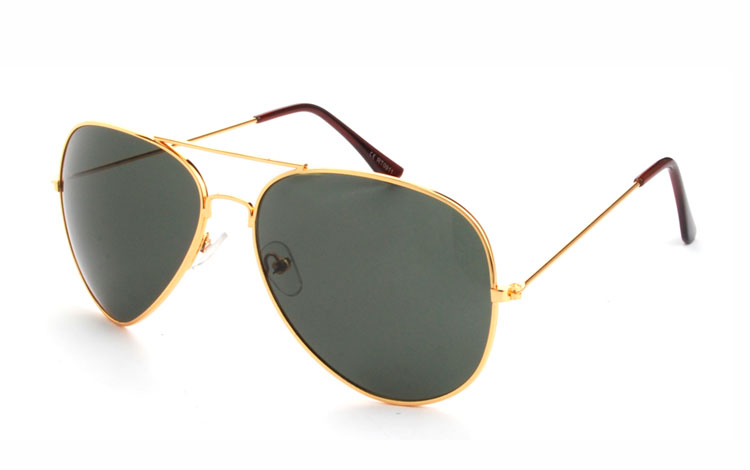 Aviator / pilot solbrille i guldfavet metal stel med grønlige glas | solbriller_maend