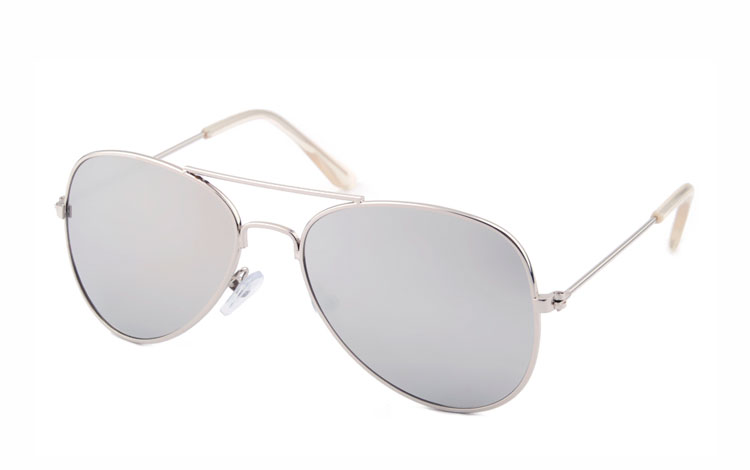 BØRNE aviator i sølv med sølv spejlglas | billige-solbrille-nyheder