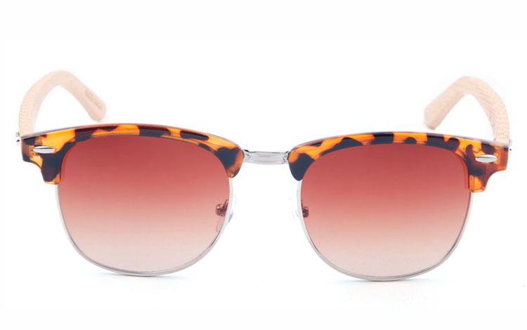 Clubmaster solbrille i leopard / skildpadde brun design med lyse bambus stænger | billige-solbrille-nyheder-2