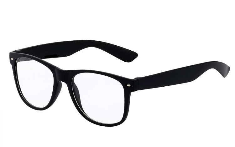 Wayfarer brille med klart glas uden styrke i MAT SORT stel  | 