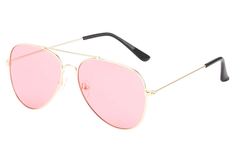 Guldfarvet aviator solbrille med lyserøde glas | solbriller-farvet-glas