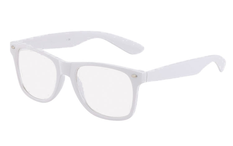Hvid brille med klart glas, wayfarer design | wayfarer_solbriller