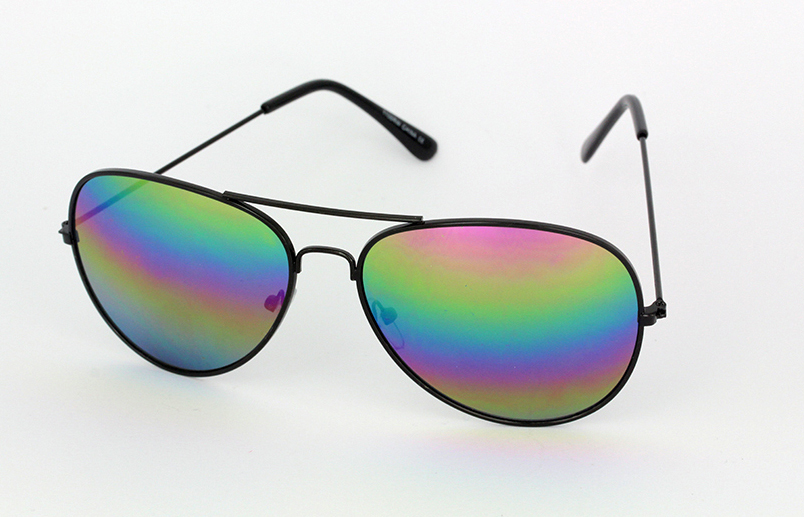 Aviator/pilot solbrille i sort med regnbue spejlglas | search