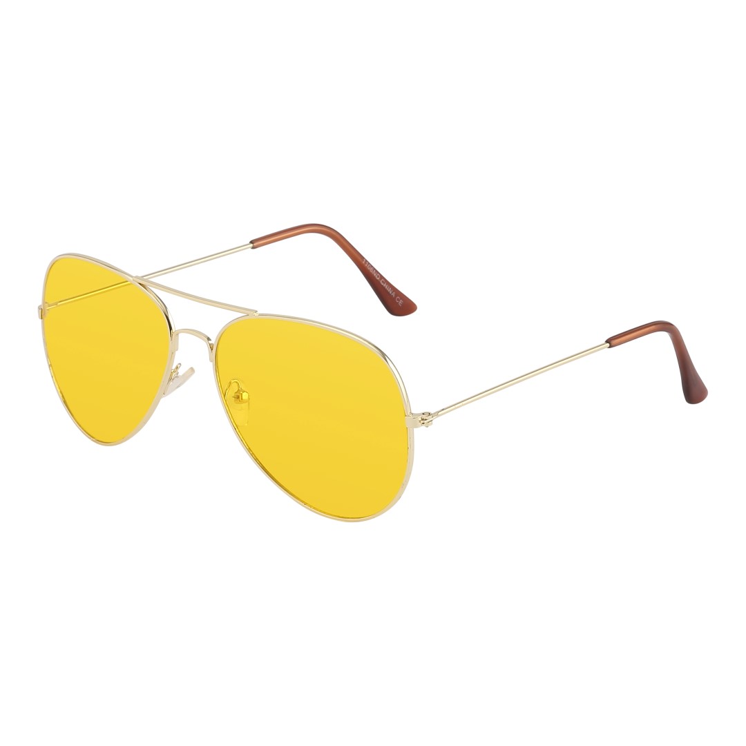 Aviator / pilot solbrille i guld med gult glas. Perfekt til kørebrille især om natten. Kendt som nat brille, velegnet til natkørsel | solbriller_maend