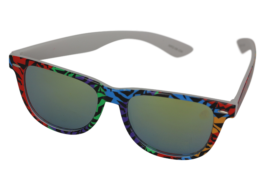 Multifarvet wayfarer solbrille med dyreprint og farvet spejlglas | wayfarer_solbriller