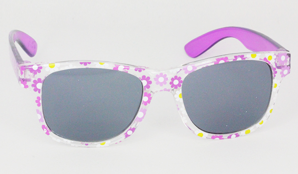 Flot pige solbrille til børn. Gennemsigtig med lyserøde og lille blomster. Kun 69 kr. | boerne_solbriller