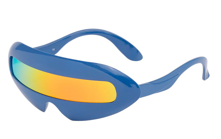 Fed solbrille i Star Trek design. Denne model er også kendt fra Marvelous Mosell. Solbrillen er i blank blå med multifarvet glas i rød-gul-orange farver. | festival-solbriller