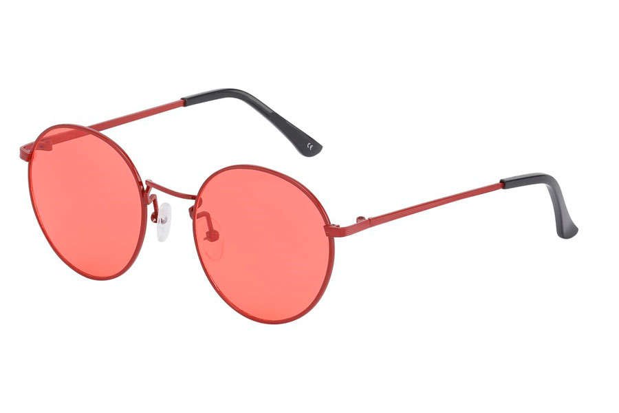 Moderigtig solbrille i rødt metalstel med røde linser.  Stellet er den moderigtige runde form som har en lille snert af dråbeform i sig | runde_solbriller