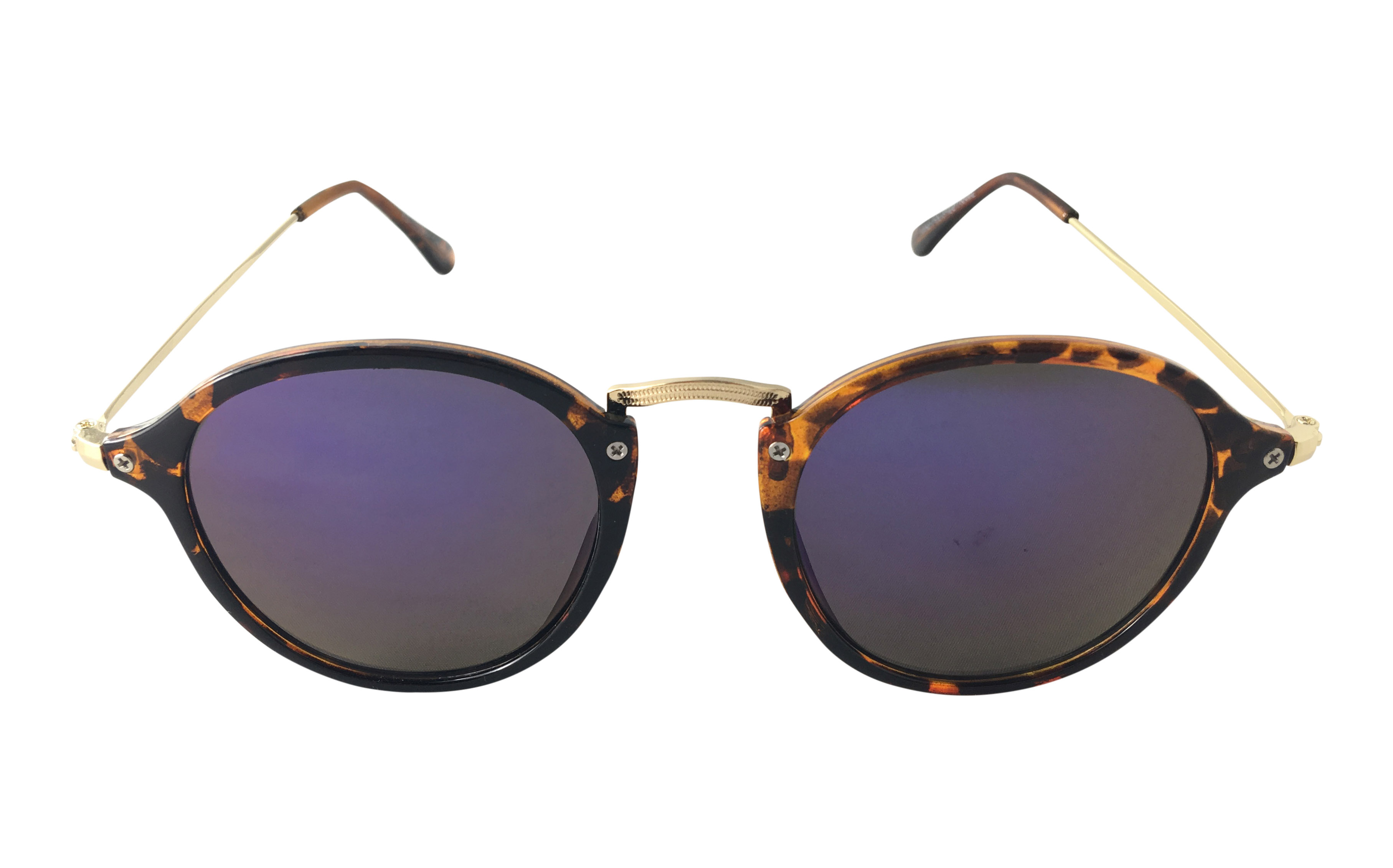 Rund solbrille i skildpaddebrunt stel med lilla spejlglas - Design nr. s3290