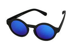 Sort mat rund solbrille med spejlglas i blå nuancer - Design nr. s1128