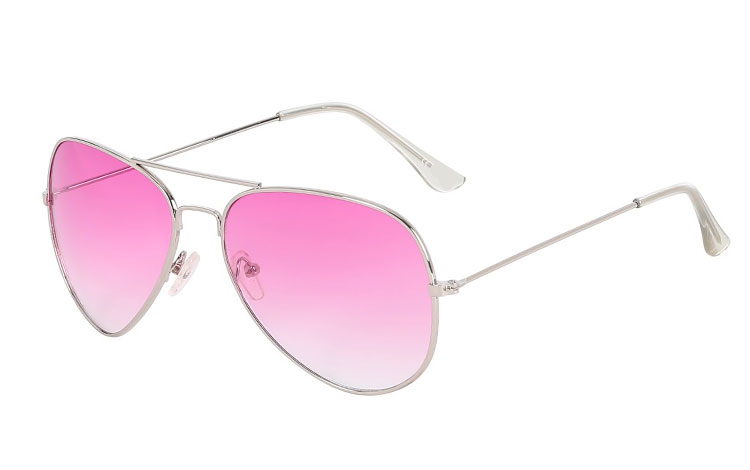 Sølvfarvet aviator solbrille med lilla glas - Design nr. ss3617