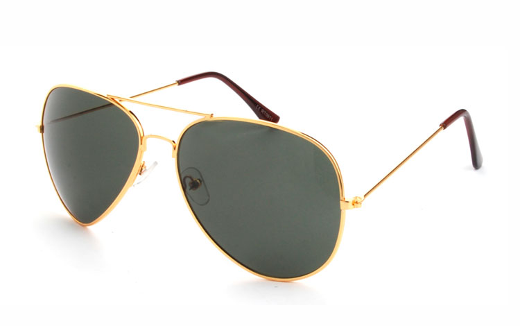 Aviator / pilot solbrille i guldfavet metal stel med grÃ¸nlige glas | 