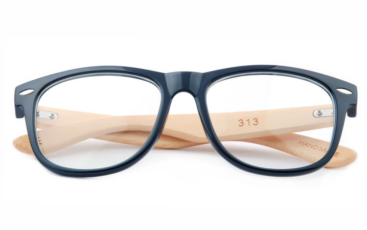 Sort wayfarer brille med klart glas uden styrke og lyse bambus stænger | search-3