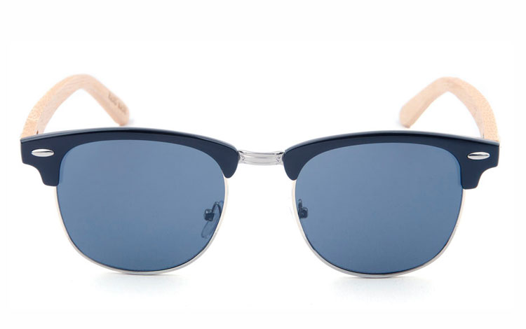 Clubmaster solbrille i sort design med lyse bambus stÃ¦nger  | clubmaster-2