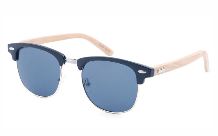 Clubmaster solbrille i sort design med lyse bambus stÃ¦nger  | clubmaster