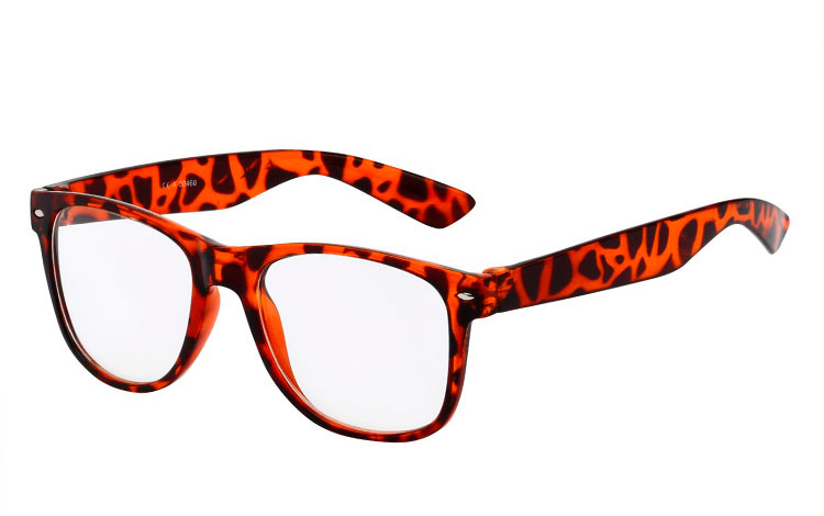 Wayfarer brille med klart glas uden styrke i skildpadde / leopard brunt stel. | search