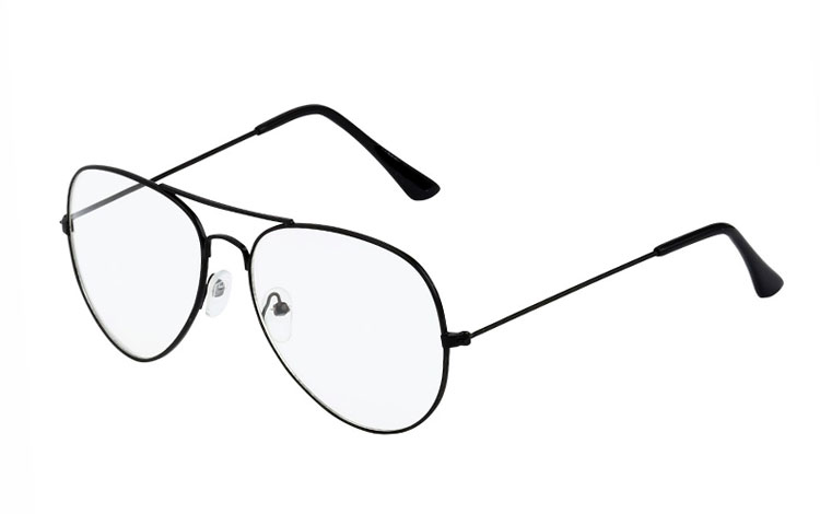 Sort aviator / dråbe brille med klart glas uden styrke. Denne model er også kaldet  | 