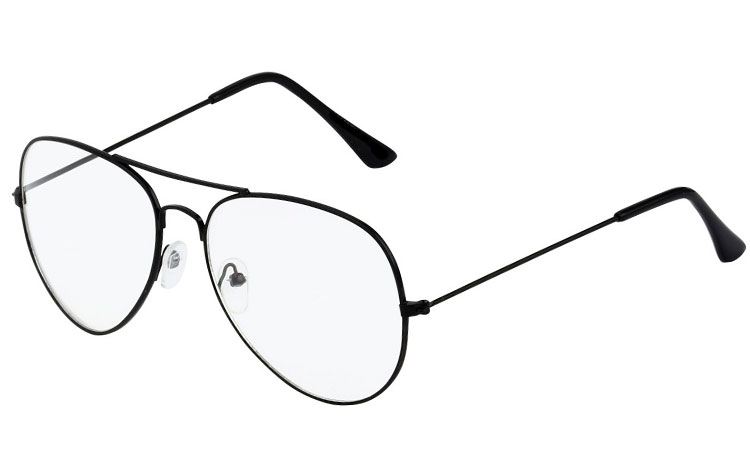 Aviator / dråbe brille i sort stel med klart glas uden styrke. Denne model er også kaldet  | 