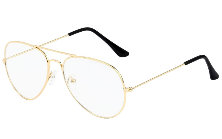 Sund og rask Måler Lionel Green Street S3531 Aviator / dråbe brille i guldfarvet stel med klart glas uden styrke.  Denne model er også kaldet