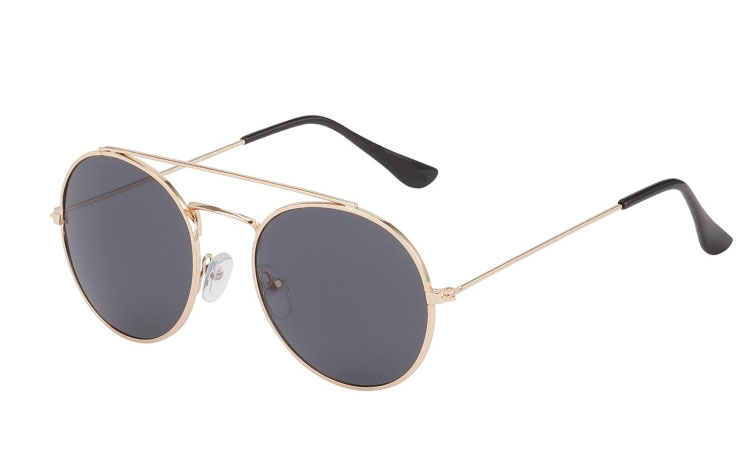 Fræk guldfarvet metal solbrille i rundt design med  | solbriller_kvinder