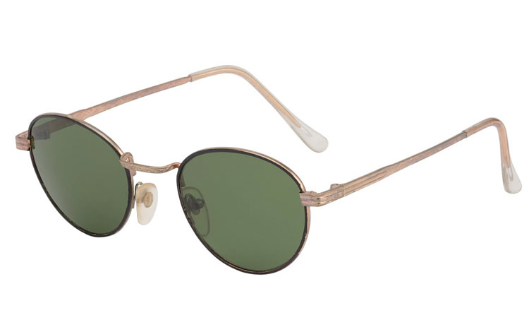 Rund sort solbrille i sort og guldfarvet stel, med grÃ¸nlige glas. | runde_solbriller