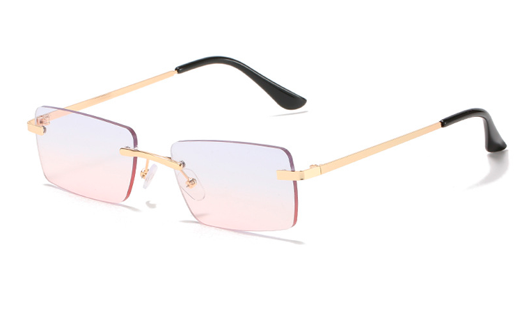  De fine lette glas, uden ramme, er kun båret af den kantede guldhægte / stang i hver side og matchende næseryg | solbriller-farvet-glas