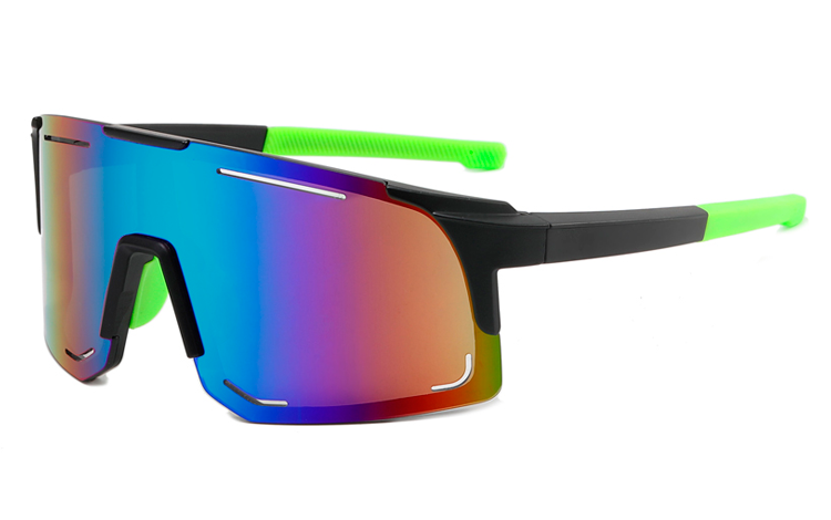 Sort hurtigbrille med neonfarvet stænger. Stort full frame design. | oversize_store_solbriller