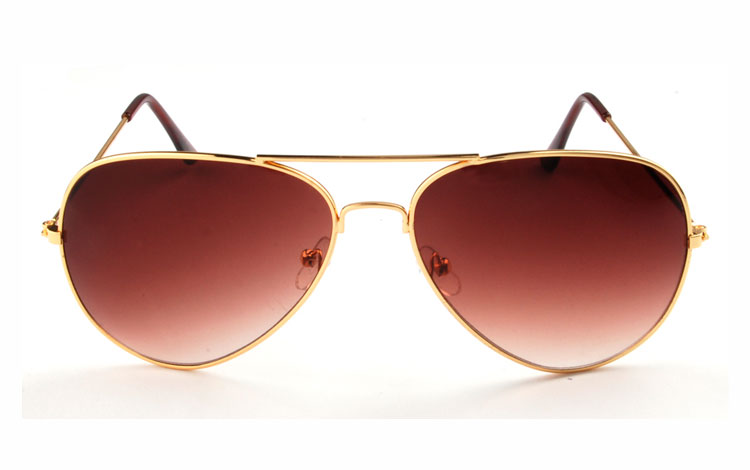 Billig aviator / Pilot solbrille i klassisk design. Guldfarvet stel.  | -2