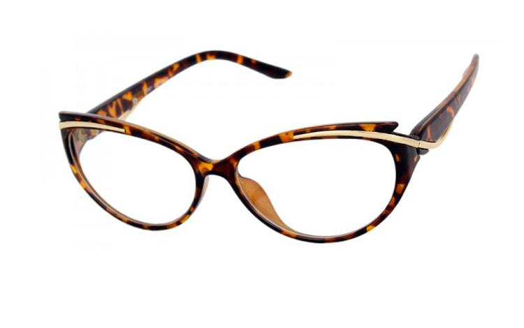 SKildpaddebrunCateye brille med klart glas uden styrke i Ã¦gte 40er - 60er stil. Stellet er leopard spÃ¦ttet brun med smukke autentiske guld detaljer.  | cat_eye_solbriller