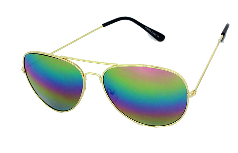 Guldfarvet aviator med regnbuefarvet spejlglas | 