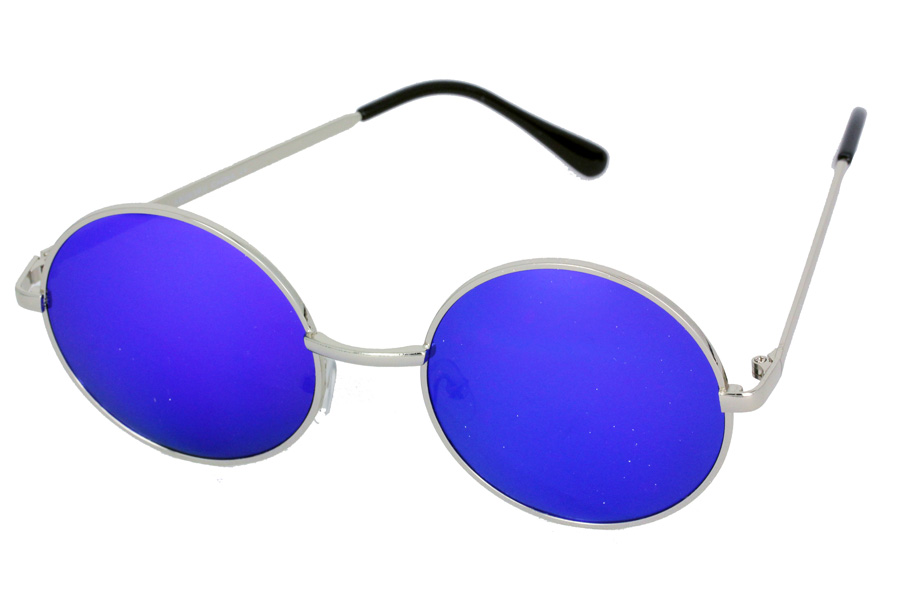 Stor rund solbrille med blÃ¥ spejlglas | runde_solbriller