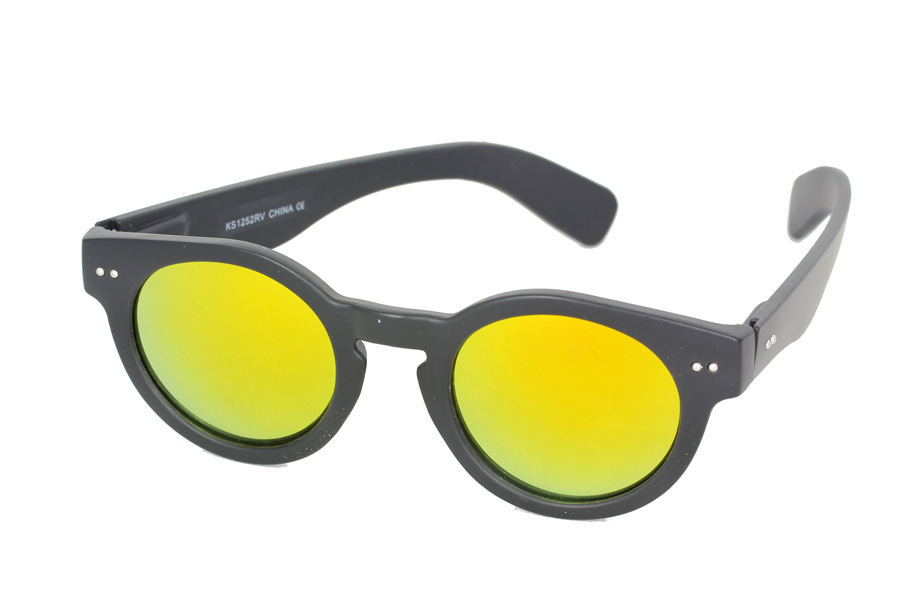 Sort mat rund solbrille med gult spejlglas | search