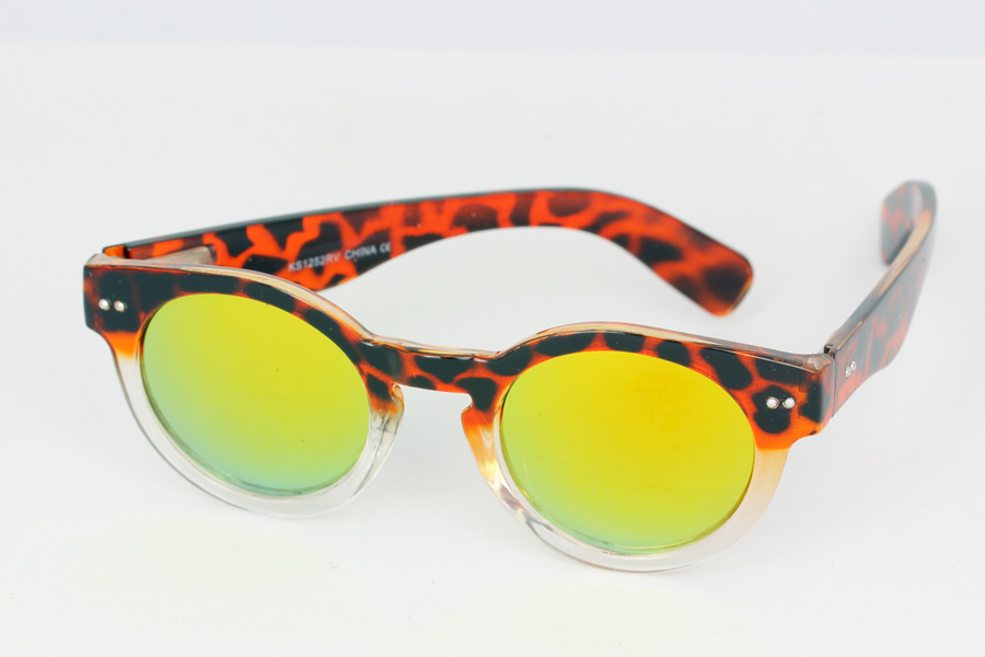 Skildpaddebrun og gennemsigtig rund solbrille med spejlglas | retro_vintage_solbriller