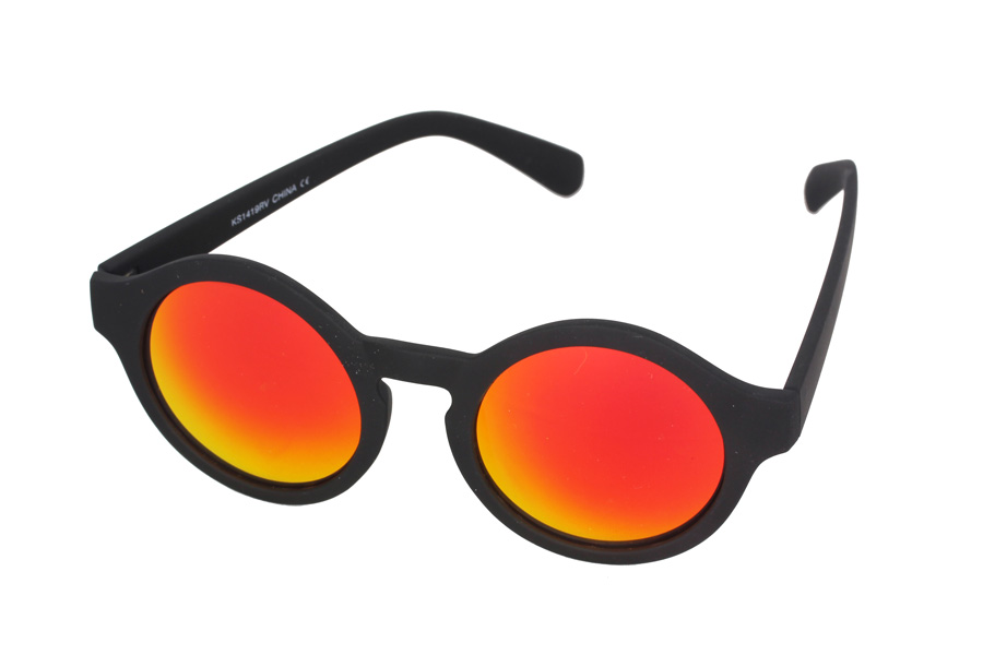 Solbrille moden lige nu. Rund sort mat solbrille med spejlglas | runde_solbriller