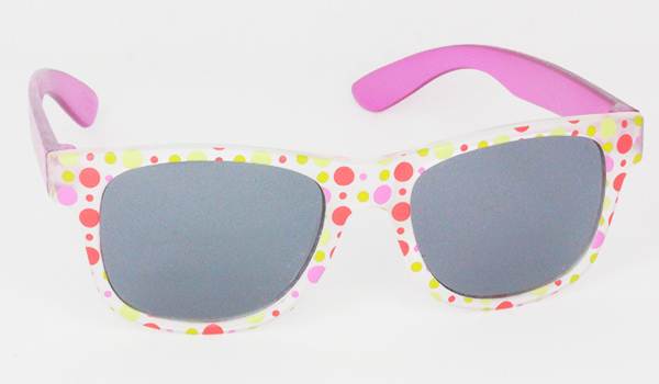 KÃ¦mpe udvalg af bÃ¸rnesolbriller. Denn solbrille til bÃ¸rn i wayfarer design med pink stÃ¦nker og prikker. | boerne_solbriller