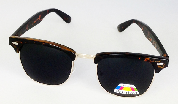 Clubmaster solbriller med polaroiserede linser, mørke glas. Leopard brun plastik stel | 