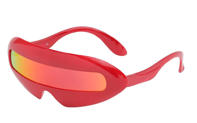 Fed solbrille i Star Trek design. Denne model er også kendt fra Marvelous Mosell. Blank rød solbrille med multifarvet glas i rød-orange farver. | sjove_udklaednings_briller