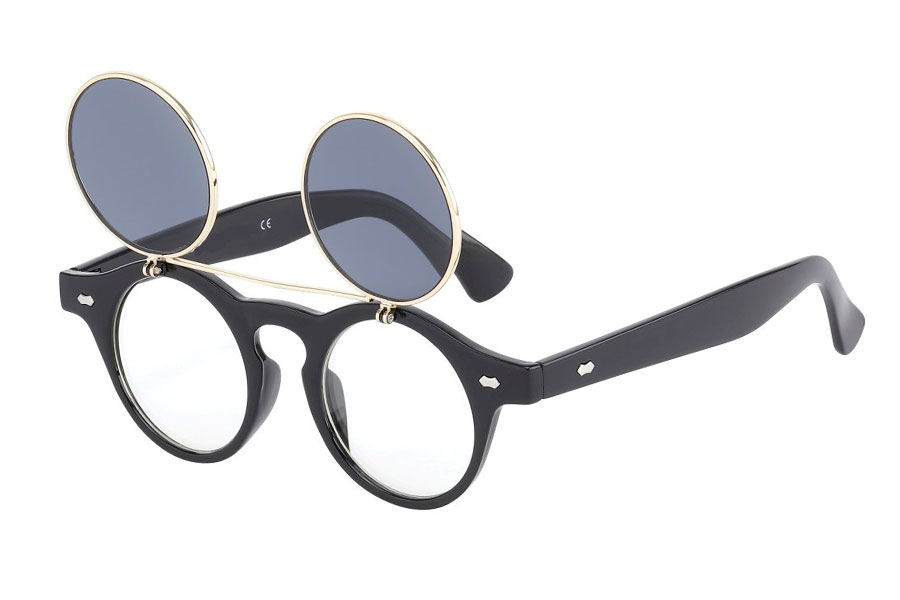 Fræk hipster flip up solbrille i massivt sort stel. Modebrille og solbrille i én. | festival-solbriller-2