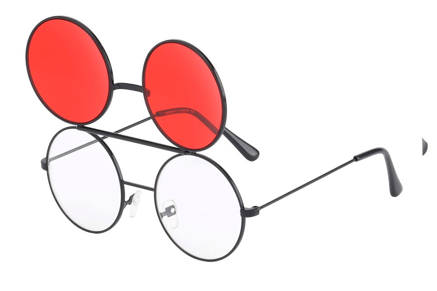 Brille i sort metal stel med flip-up solbrille med røde glas. Vælg mellem mange flip-up solbriller. Find din brille. KØB NU OG MODTAG IMORGEN | klar_glas_briller-2