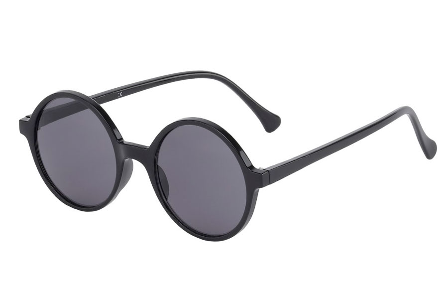 Rund sort solbrille i helt rundt og enkelt design med mÃ¸rke linser. | runde_solbriller