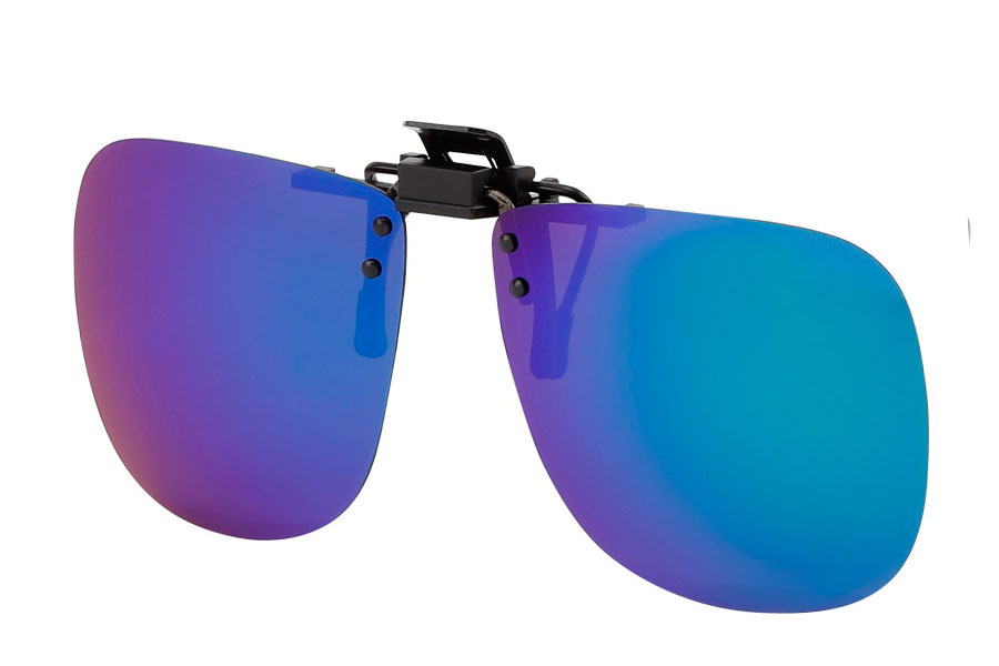 Polaroid clip-on solbriller i grøn-blå spejlglas | clip-on-solbriller