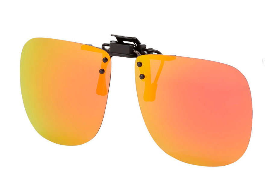 Polaroid clip-on solbriller med rød-orange-gult spejlglas | clip-on-solbriller