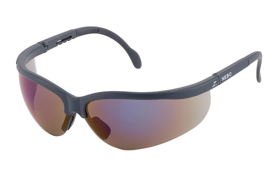 Sports / cykel / lÃ¸be brille med mÃ¦rket "NEBO". Mat sort stel med let multifarvet spejlglas i lilla nuancer. Solbrillen har en dejlig pasform hvor glassene fÃ¸lger ansigtet rundt. | golf-solbriller