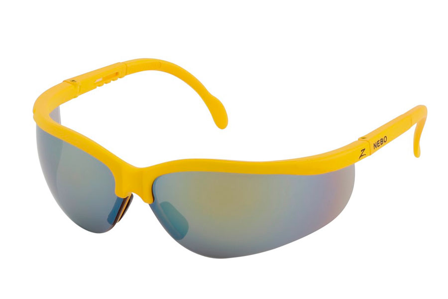 Gul sports solbrille med let multifarvet spejlglas.  Solbrillen har en dejlig pasform hvor glassene følger ansigtet rundt.  | cykelbriller
