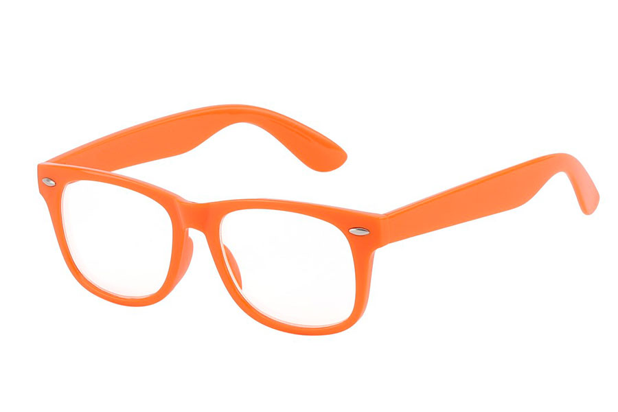 BØRNE brille i wayfarer design med klart glas i orange stel | boerne_solbriller
