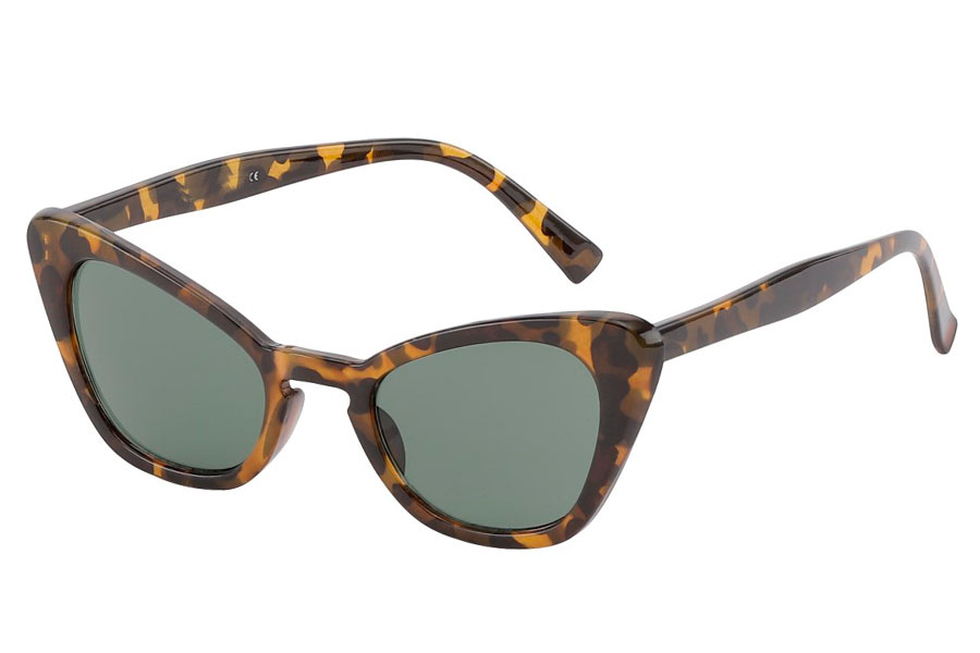 Skildpadde / leopard brun cateye solbrille med mørke grønlige glas. | cat_eye_solbriller