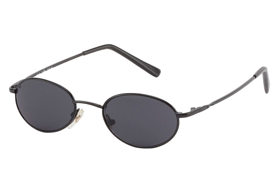 Oval unisex solbrille med mørkt glas. Sort og enkelt stel design.  | search