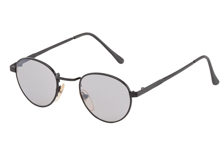 DrÃ¥beformet solbrille i sort metal stel. Glassene er lyst smokey med let spejlglas overflade. | runde_solbriller